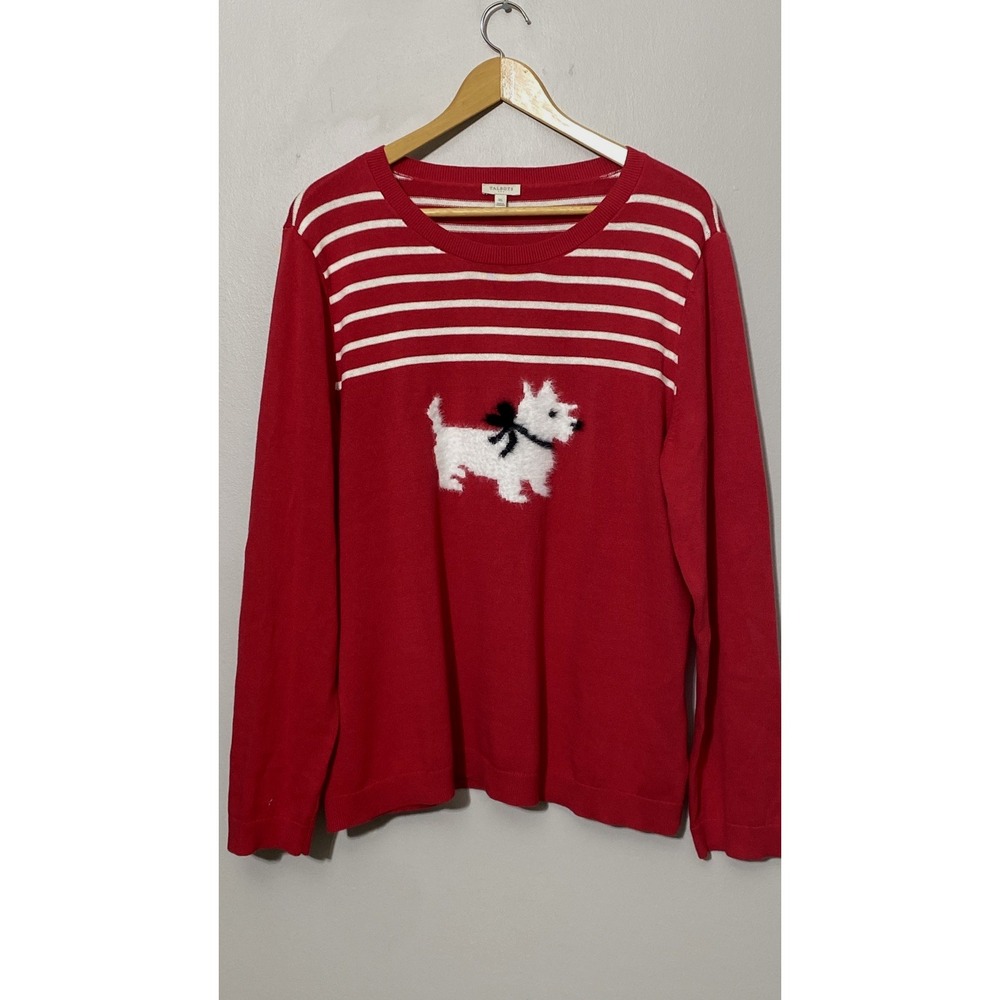 Talbots Women's Sweater Size XL Westie Dog Red Christmas Holiday Cozy Pullover